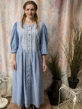 VTG📌 Alphorn Trachten Traditional Bavarian Button Down Cotton Dress
